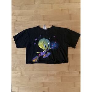 Vintage 90's Black Sun Sportswear WB Tweety Bird Cropped Tweet T-Shirt USA XL
